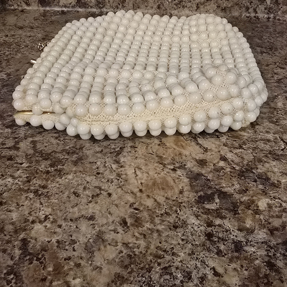 Elegant White Beaded Clutch